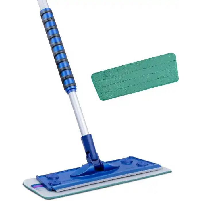 Silva Mikrofiber Tekli Islak Mop Set - Yalnızca Islak Bez Dahil (1 Adet), 90-156 cm Teleskopik Alüminyum Sap, 360 Derece Dönen Cırtlı Başlık, Laminat Parke Fayans ve Mermer İçin