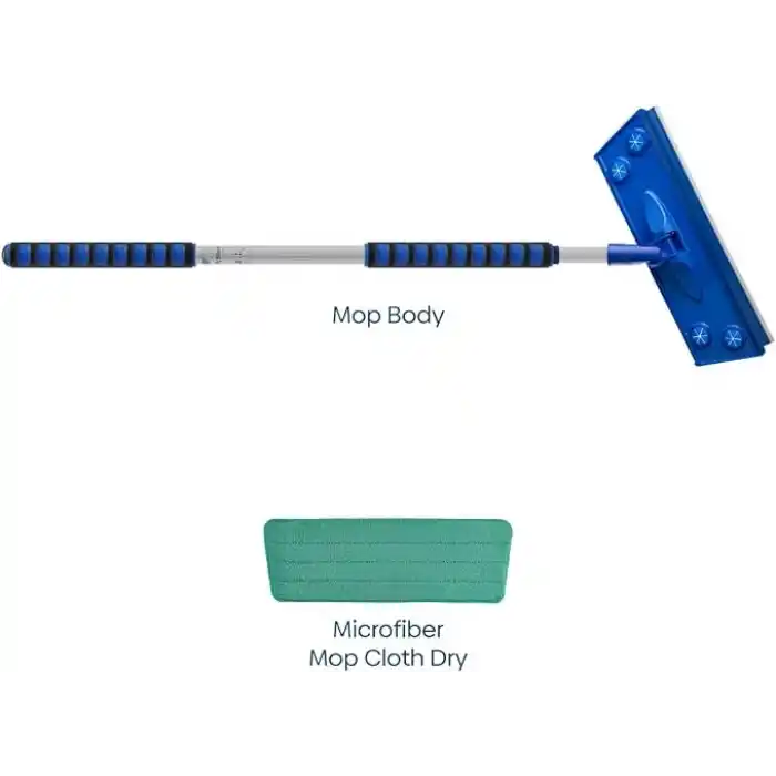 Silva Mikrofiber Tekli Islak Mop Set - Yalnızca Islak Bez Dahil (1 Adet), 90-156 cm Teleskopik Alüminyum Sap, 360 Derece Dönen Cırtlı Başlık, Laminat Parke Fayans ve Mermer İçin