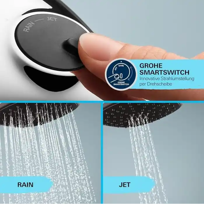 GROHE Vitalio Start 110 El Duşu, 2 Akışlı Yağmur ve Jet Duşu, SmartSwitch, 110mm Yuvarlak Duş Başlığı, Kireç Önleyici Sistem, Krom, 26947001