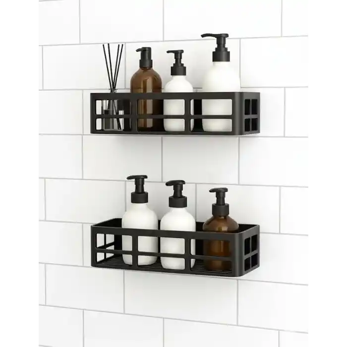 Orret Home 2 Adet Yapışkanlı Banyo Organizer Duş Rafı – Delmeden Montaj, Su Geçirmez Banyo ve Mutfak Duvar Organizeri,Suya Dayanıklı Pratik Saklama Rafı 12x27x6.5 Cm