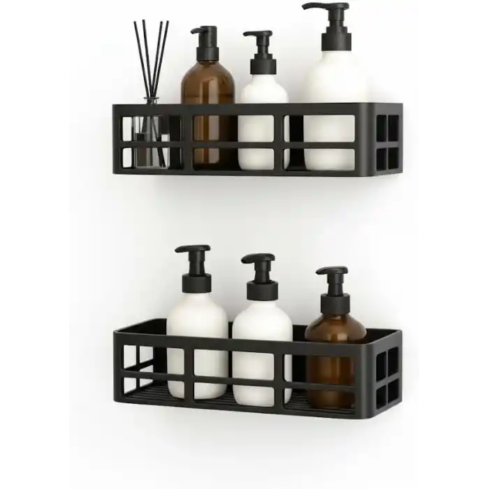 Orret Home 2 Adet Yapışkanlı Banyo Organizer Duş Rafı – Delmeden Montaj, Su Geçirmez Banyo ve Mutfak Duvar Organizeri,Suya Dayanıklı Pratik Saklama Rafı 12x27x6.5 Cm