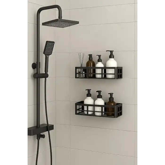 Orret Home 2 Adet Yapışkanlı Banyo Organizer Duş Rafı – Delmeden Montaj, Su Geçirmez Banyo ve Mutfak Duvar Organizeri,Suya Dayanıklı Pratik Saklama Rafı 12x27x6.5 Cm