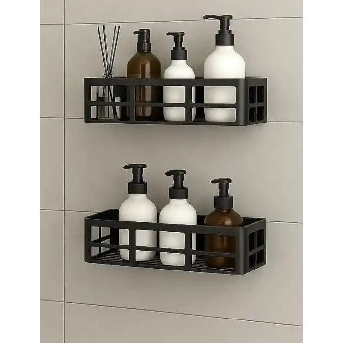 Orret Home 2 Adet Yapışkanlı Banyo Organizer Duş Rafı – Delmeden Montaj, Su Geçirmez Banyo ve Mutfak Duvar Organizeri,Suya Dayanıklı Pratik Saklama Rafı 12x27x6.5 Cm