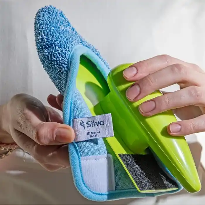 Silva Mikrofiber El Mopu - Koltuk, Halı, Duvar ve Araç İçi Temizlik Aparatı, Çift Taraflı Ultrafiber Bez, Islak ve Kuru Kullanım, Ergonomik Sap, Tekrar Kullanılabilir Bez