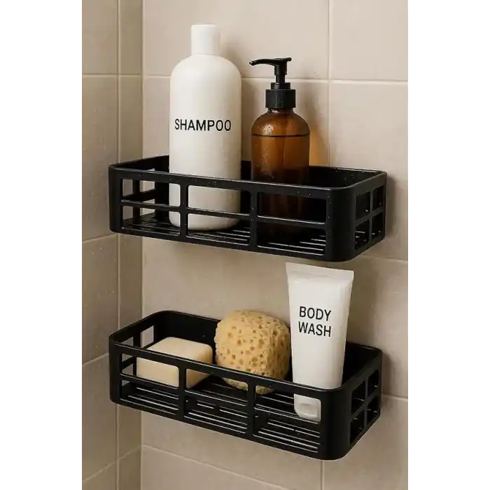 Orret Home 2 Adet Yapışkanlı Banyo Organizer Duş Rafı – Delmeden Montaj, Su Geçirmez Banyo ve Mutfak Duvar Organizeri,Suya Dayanıklı Pratik Saklama Rafı 12x27x6.5 Cm