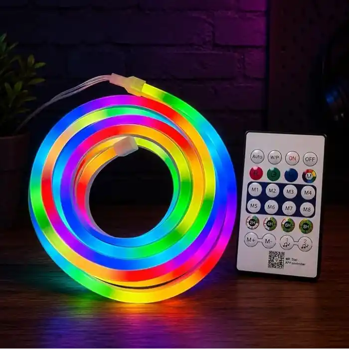 Akıllı Neon LED Şerit 5 Metre – USB Bağlantılı, Uygulama ve Kumanda Kontrollü, Müzik Senkronizasyonlu, Zaman Ayarlı, Çok Renkli Esnek Neon Işık Şeridi, Oda Dekorasyonu ve Gaming Setup