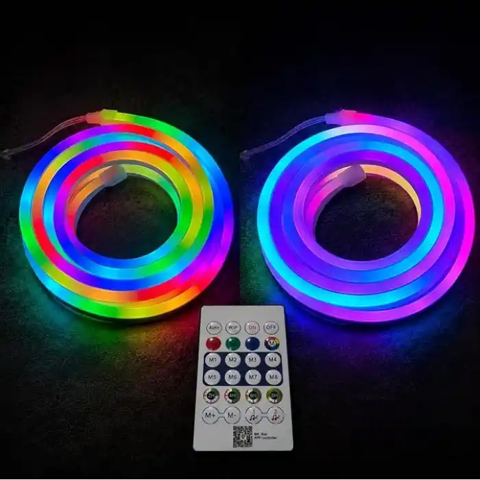 Akıllı Neon LED Şerit 5 Metre – USB Bağlantılı, Uygulama ve Kumanda Kontrollü, Müzik Senkronizasyonlu, Zaman Ayarlı, Çok Renkli Esnek Neon Işık Şeridi, Oda Dekorasyonu ve Gaming Setup