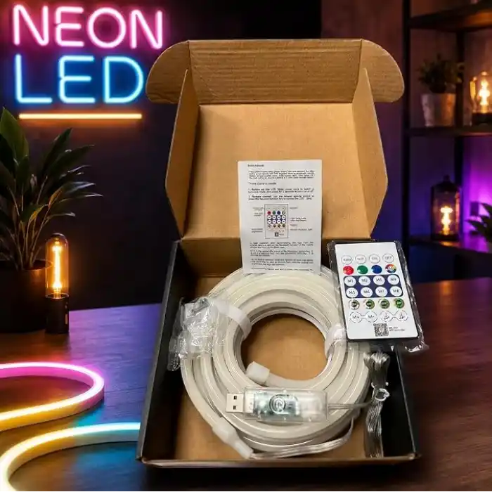 Akıllı Neon LED Şerit 5 Metre – USB Bağlantılı, Uygulama ve Kumanda Kontrollü, Müzik Senkronizasyonlu, Zaman Ayarlı, Çok Renkli Esnek Neon Işık Şeridi, Oda Dekorasyonu ve Gaming Setup