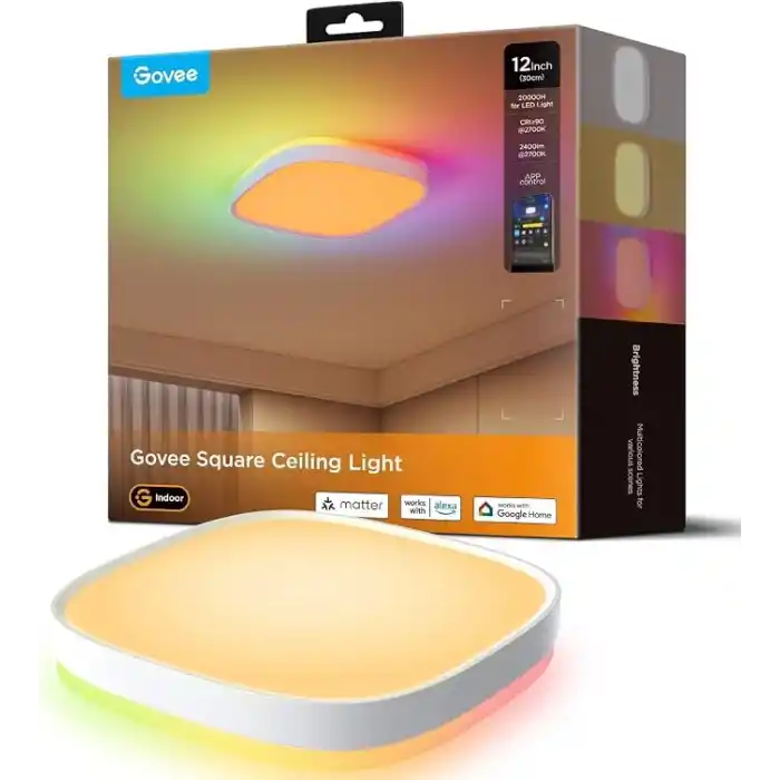 Govee RGBWW + RGBIC Matter Destekli Kare Akıllı Tavan Armatürü - 30 cm