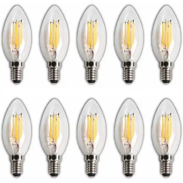 LED Rustik Mum Buji Ampul – E14 Duy, 4W (35W Eşdeğer), 3000K Günışığı, 400 Lümen – 220-240V, 3.5x10 cm – 10’lu Paket