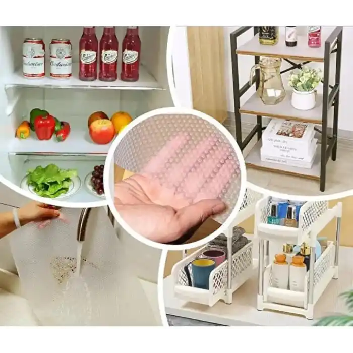 Raf ve Çekmece Örtüsü EVA Pıtırcık 45cm x 10 m – Kesilebilir Şeffaf Silikon & EVA Kaymaz Mat, Mutfak Dolabı, Buzdolabı ve Çekmeceler için Koruyucu, Yıkanabilir Silinebilir