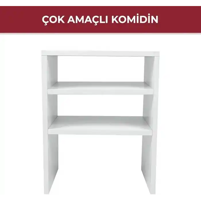 Pikas Yakut Ayaklı İki Bölmeli Çok Amaçlı Komodin – Beyaz, Modern Tasarım, Açık Raf Ünitesi