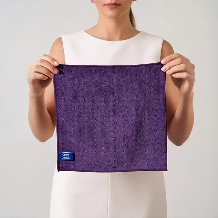 Silva Premium Mutfak Bezi Hasır Doku 30x30 cm, Mikrofiber Temizlik Bezi, Yağ ve Parmak İzini Yaymadan Toplar, Sadece Suyla Temizlik, Tezgah Ocak Çelik Mermer İçin, Mürdüm Moru