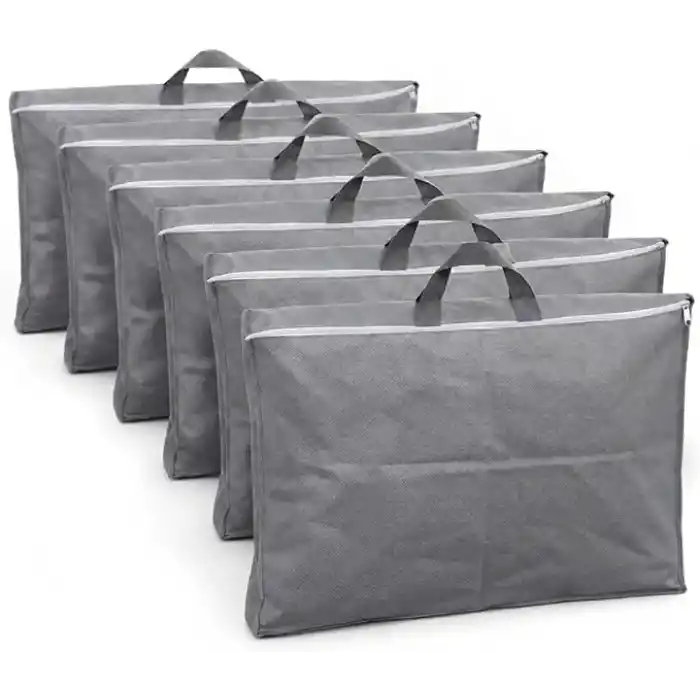 AEE® 6lı Yastık Hurcu Saklama Çantası 70x50 cm, Gri, Taşıma Kulplu, Hava Alabilen Kumaş, Fermuarlı Yastık ve Tekstil Saklama Torbası, Dolap ve Baza İçin