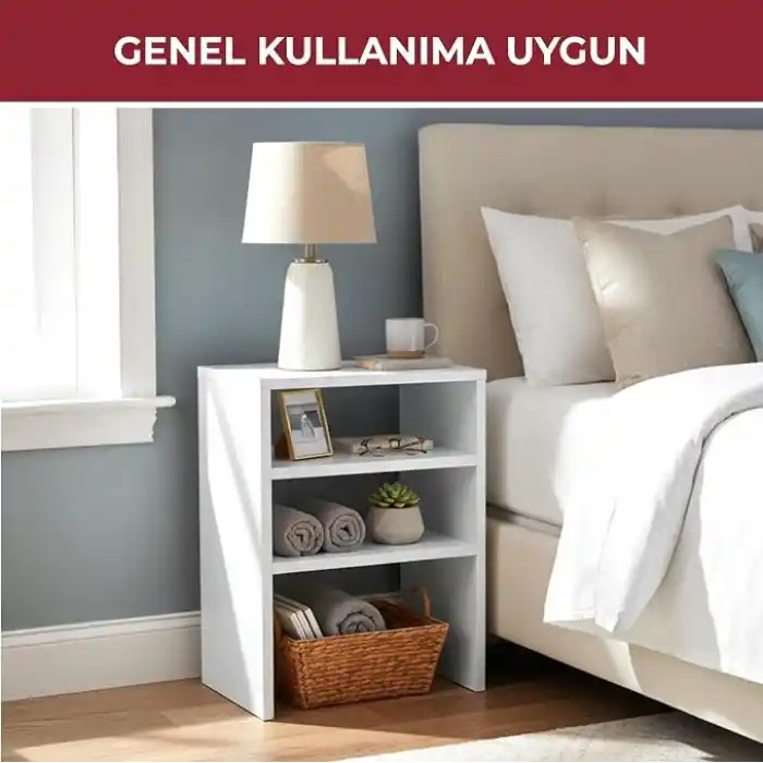 Pikas Yakut Ayaklı İki Bölmeli Çok Amaçlı Komodin – Beyaz, Modern Tasarım, Açık Raf Ünitesi