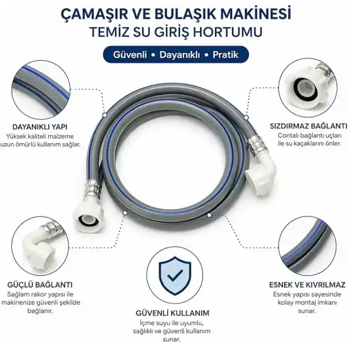 Orret Home Çamaşır Makinesi Hortumu Bulaşık Makinesi Temiz Su Giriş Hortumu Dayanıklı Esnek Sızdırmaz Bağlantılı Makine Hortumu Universal Uyumlu (1,5 Metre)