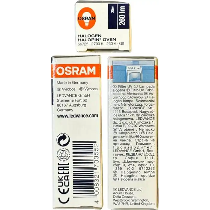 Osram Halopin Oven 25W G9 Halojen Fırın Ampulü, 2700K Sarı Işık