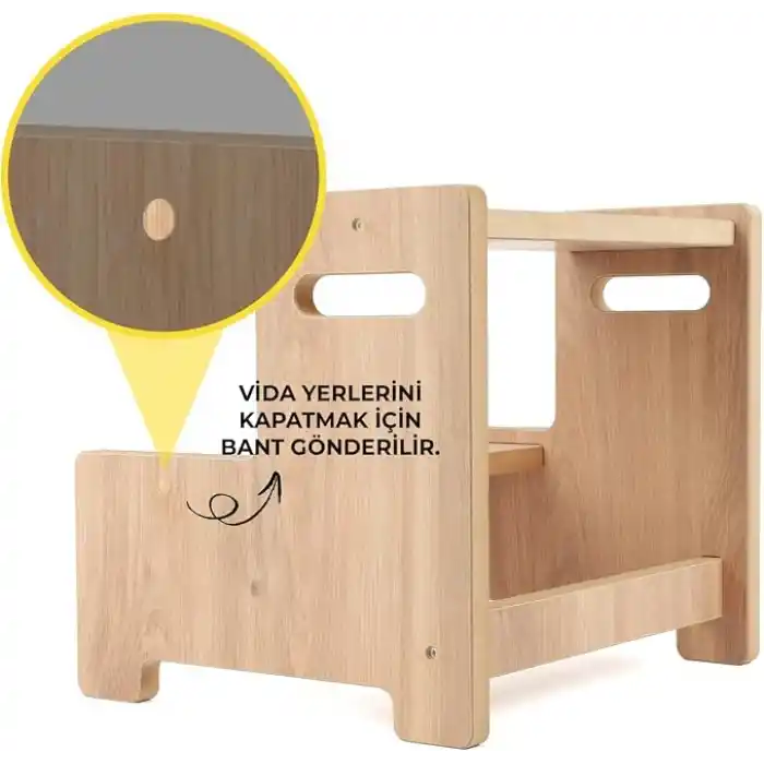 Ahşap Çift Basamaklı Yükseltici Tabure, Çok Amaçlı Ev ve Banyo Basamağı, Dayanıklı Ahşap Tasarım