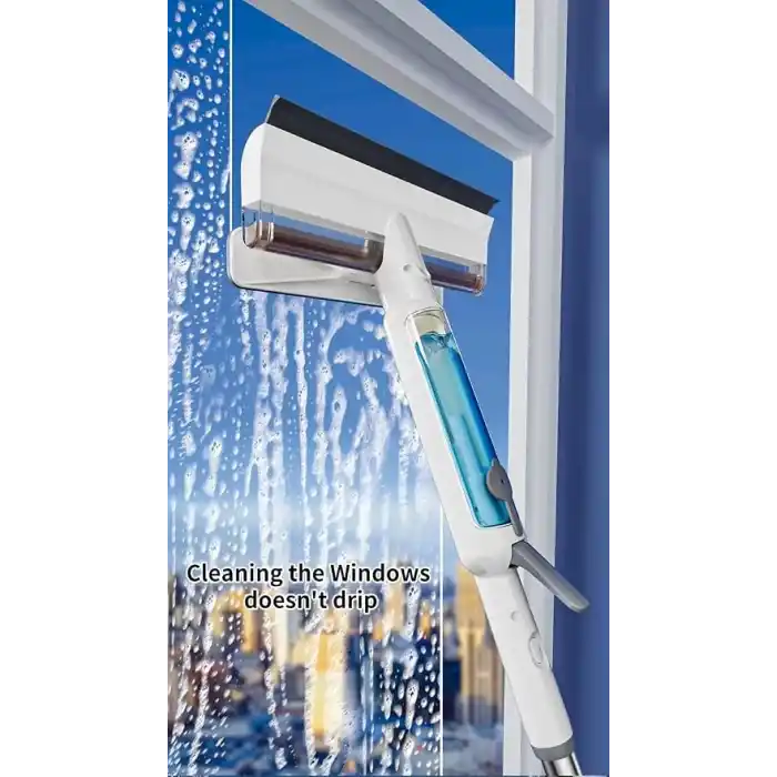 FLORA Spreyli Temiz Su Hazneli ve Kirli Su Hazneli Mikrofiber Cam Silme Mopu, Netsil Sprey Mop max 150 cm. Alüminyum Teleskopik Saplı Cam Temizleme Seti F420, Çok Fonksiyonlu Temizlik Aparatı