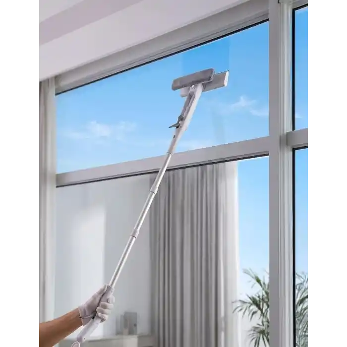 FLORA Spreyli Temiz Su Hazneli ve Kirli Su Hazneli Mikrofiber Cam Silme Mopu, Netsil Sprey Mop max 150 cm. Alüminyum Teleskopik Saplı Cam Temizleme Seti F420, Çok Fonksiyonlu Temizlik Aparatı