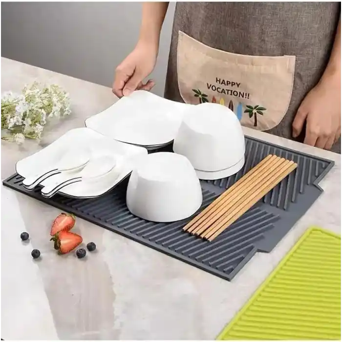 Büyük Boy Silikon Su Toplamaz Bulaşık Kurutma Matı Bulaşıklık - Bulaşık Altlığı 44 X 33 Cm, Antrasit