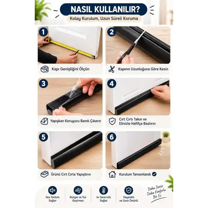 LÜX Kapı Altı Rüzgar Önleyici Tek Taraflı Çelik Kapı Dış Kapı Isı Yalıtım Süngeri Eşik Altlığı Rüzgarlık Stoper Toz Soğuk Sünger 92 cm Siyah