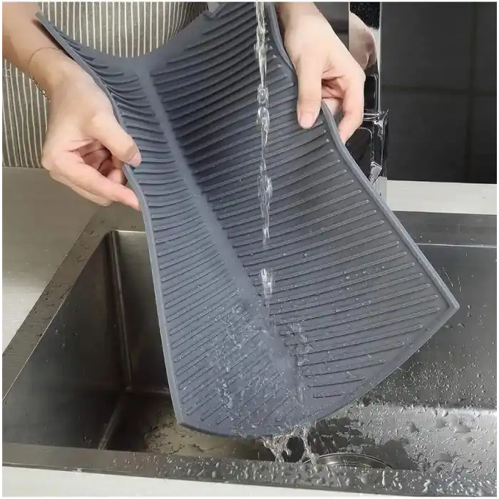 Büyük Boy Silikon Su Toplamaz Bulaşık Kurutma Matı Bulaşıklık - Bulaşık Altlığı 44 X 33 Cm, Antrasit
