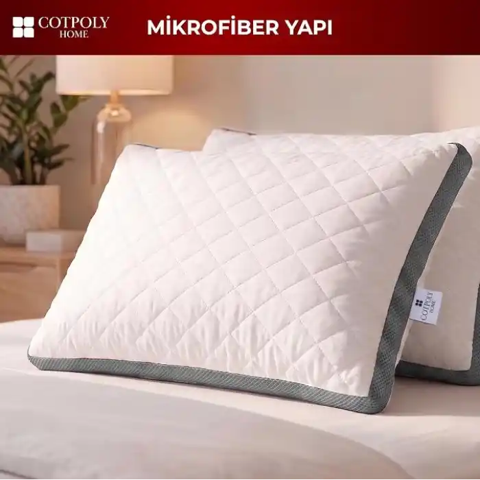 Cotpoly Home Klimalı Yastık 50x70 cm - Hava Sirkülasyonlu Kapitone Mikrofiber Dış Kılıf 850 gr Silikon Dolgulu Ortopedik Uyku Yastığı (2li Gri)