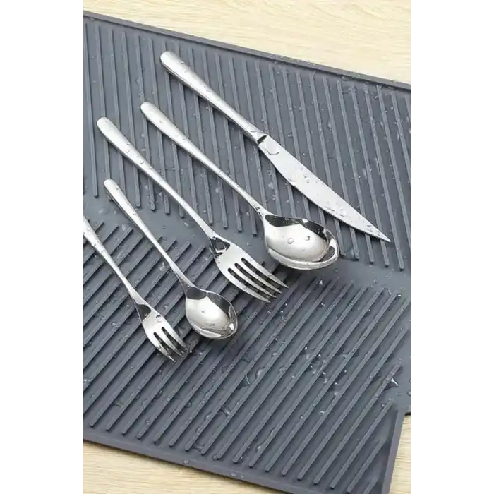 Büyük Boy Silikon Su Toplamaz Bulaşık Kurutma Matı Bulaşıklık - Bulaşık Altlığı 44 X 33 Cm, Antrasit