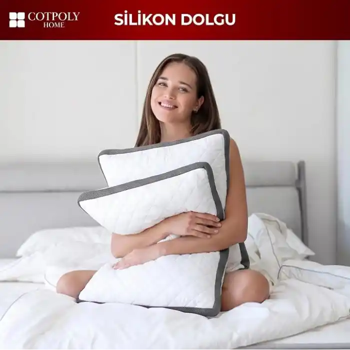 Cotpoly Home Klimalı Yastık 50x70 cm - Hava Sirkülasyonlu Kapitone Mikrofiber Dış Kılıf 850 gr Silikon Dolgulu Ortopedik Uyku Yastığı (2li Gri)