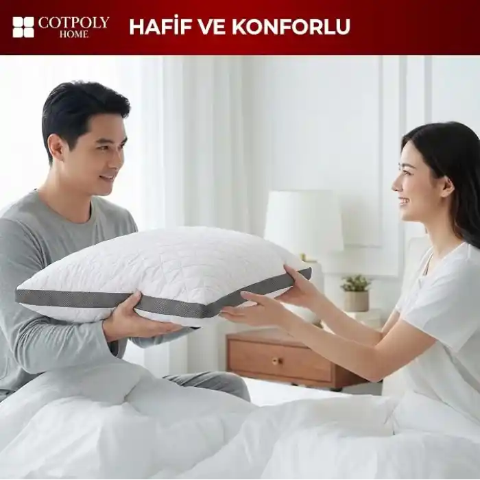 Cotpoly Home Klimalı Yastık 50x70 cm - Hava Sirkülasyonlu Kapitone Mikrofiber Dış Kılıf 850 gr Silikon Dolgulu Ortopedik Uyku Yastığı (2li Gri)