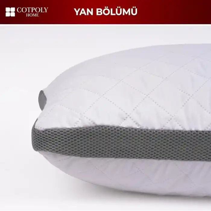 Cotpoly Home Klimalı Yastık 50x70 cm - Hava Sirkülasyonlu Kapitone Mikrofiber Dış Kılıf 850 gr Silikon Dolgulu Ortopedik Uyku Yastığı (2li Gri)