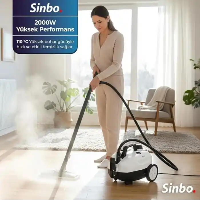 Sinbo SSC-6428 2000W Profesyonel Buharlı Temizlik Makinesi, Buharlı Temizleyici, 5 Bar Güç, Çelik Kazan, 15 Başlık, Derin Hijyenli Güçlü Temizlik (Beyaz)