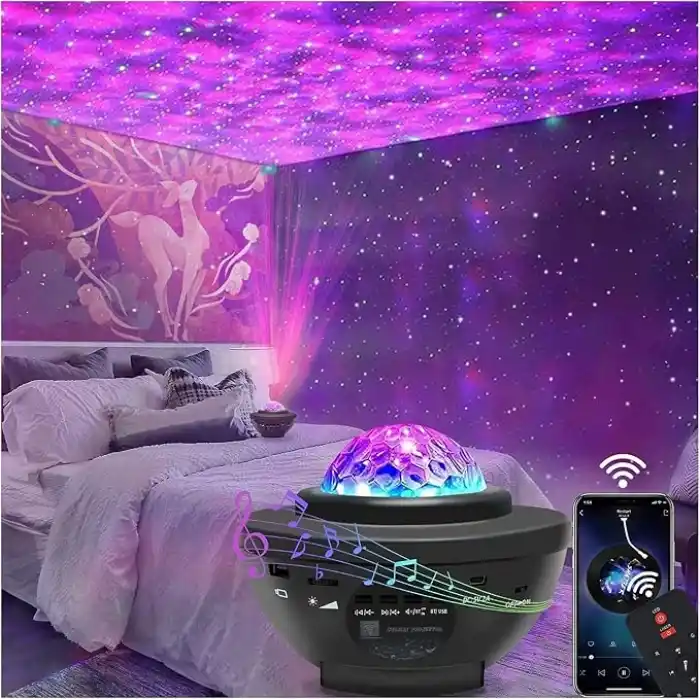 ROBEVE Projektör Gece Lambası Bluetooth Hoparlör Bluetooth Lazer Işıklı Sese Duyarlı Hoparlör Gece Lambası Disko Lambası Parti Lambası