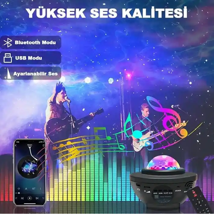 ROBEVE Projektör Gece Lambası Bluetooth Hoparlör Bluetooth Lazer Işıklı Sese Duyarlı Hoparlör Gece Lambası Disko Lambası Parti Lambası