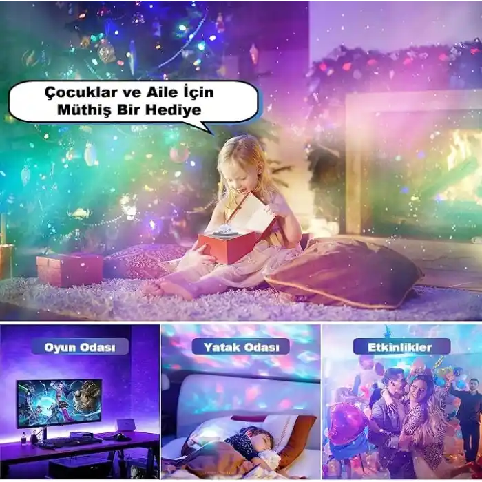 ROBEVE Projektör Gece Lambası Bluetooth Hoparlör Bluetooth Lazer Işıklı Sese Duyarlı Hoparlör Gece Lambası Disko Lambası Parti Lambası