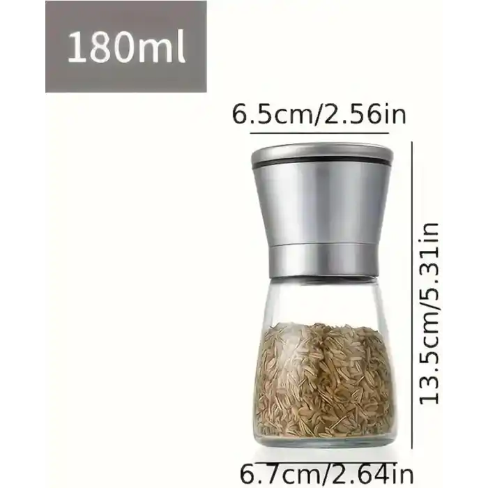 Mithra Life 2li Set Metal Krom Kapaklı Cam Tuz Karabiber Değirmeni Gümüş MIT1244