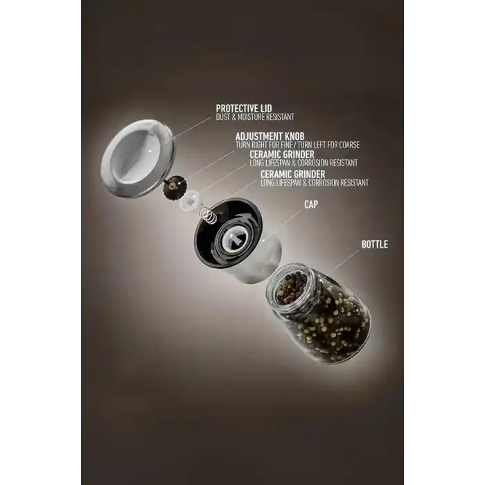 Mithra Life 2li Set Metal Krom Kapaklı Cam Tuz Karabiber Değirmeni Gümüş MIT1244