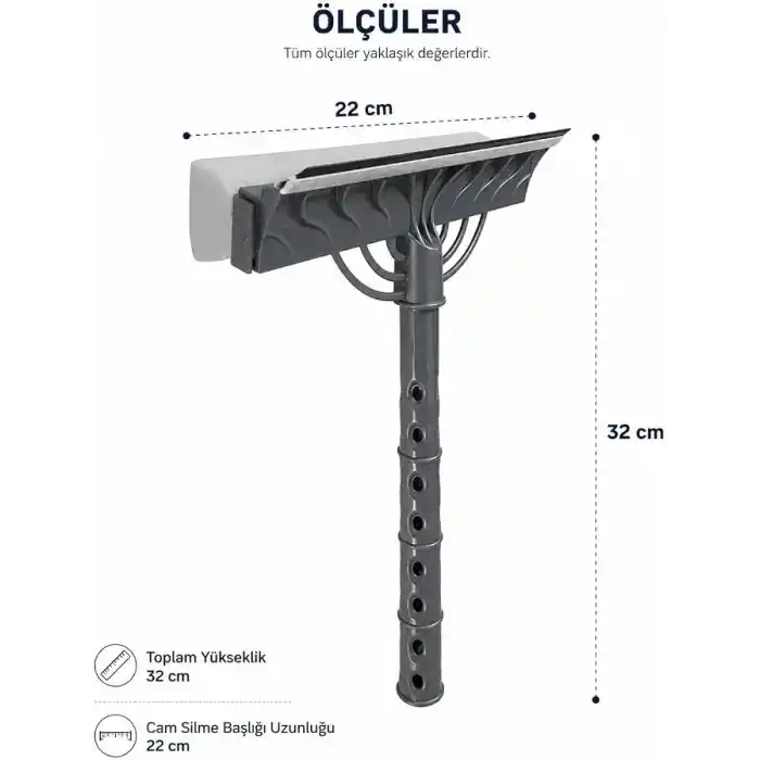 Çift Taraflı Süngerli Cam Sil Aparatı 22 cm Çekçekli Temizlik Aleti Ergonomik Saplı Pencere Duşakabin Ayna Araç Camı Fayans Mermer Parlak Yüzeyler İçin İz Bırakmayan Pratik Silme Ekipmanı