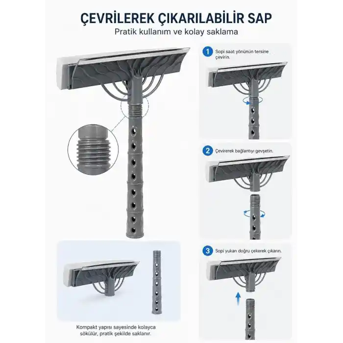 Çift Taraflı Süngerli Cam Sil Aparatı 22 cm Çekçekli Temizlik Aleti Ergonomik Saplı Pencere Duşakabin Ayna Araç Camı Fayans Mermer Parlak Yüzeyler İçin İz Bırakmayan Pratik Silme Ekipmanı