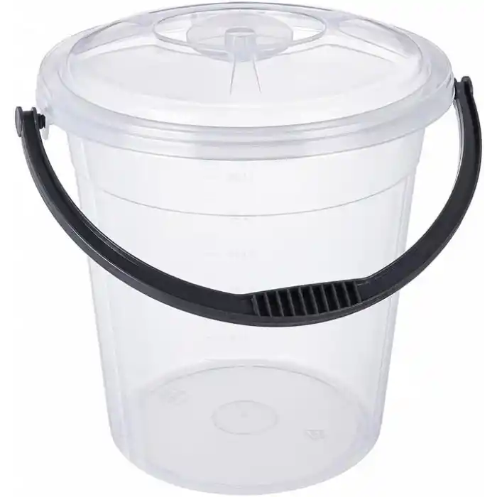 15 Litre Şeffaf Kapaklı Su Kovası, Petekli Kapaklı Plastik Kova, Ölçekli, Ergonomik Saplı, Çok Amaçlı, Ev, Mutfak, Temizlik ve Depolama İçin