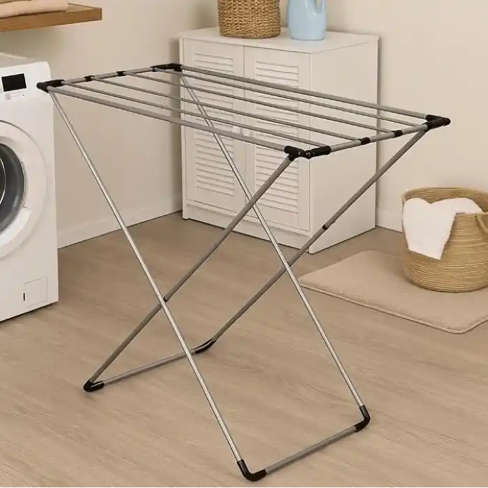 MallArt® Gri Katlanabilir Çamaşır Kurutmalığı – Kompakt ve Dayanıklı Metal Gövdeli Kurutma Askısı | Banyo, Balkon, Teras ve Bahçe Kullanımı için Uygun