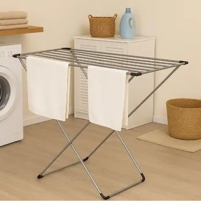 MallArt® Gri Katlanabilir Çamaşır Kurutmalığı – Kompakt ve Dayanıklı Metal Gövdeli Kurutma Askısı | Banyo, Balkon, Teras ve Bahçe Kullanımı için Uygun