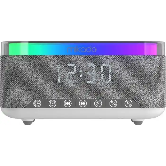 Mikado MD-W10 1200mAh 10W Gri BT USB RGB Gece Lambası Alarmlı Saat Speaker
