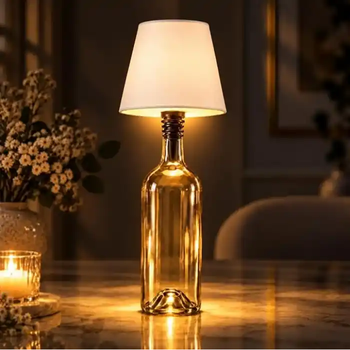 Coverzone Şişe Tipi LED Masa Lambası(Şişe Dahil Değildir), 3 Işık Seçenekli Dokunmatik Dekoratif Aydınlatma, USB Şarjlı Kablosuz Masa Lambası, LED-L200 (Beyaz)