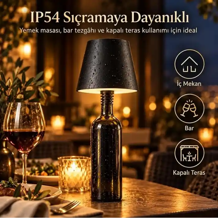 Coverzone Şişe Tipi LED Masa Lambası(Şişe Dahil Değildir), 3 Işık Seçenekli Dokunmatik Dekoratif Aydınlatma, USB Şarjlı Kablosuz Masa Lambası, LED-L200 (Beyaz)