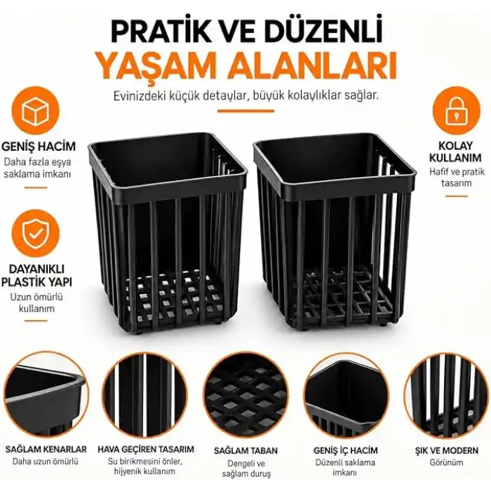 Orret Home 2 Adet Duvara Yapışkanlı Mini Sepet Organizer Diş Fırçası Tarak Kalemlik Çok Amaçlı Banyo Mutfak Ofis Düzenleyici Sepet 8,5 x 8,5 x 11 cm