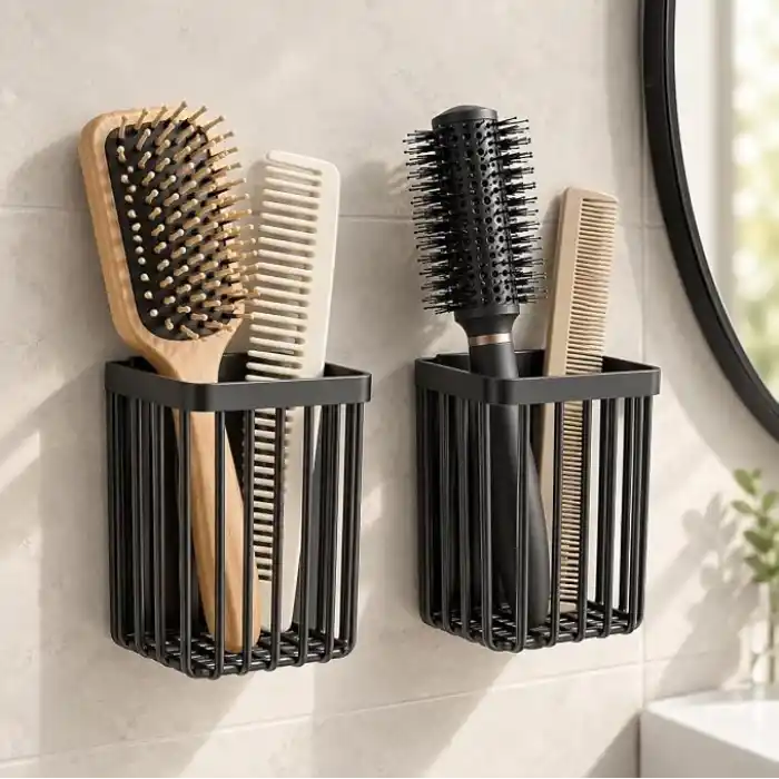 Orret Home 2 Adet Duvara Yapışkanlı Mini Sepet Organizer Diş Fırçası Tarak Kalemlik Çok Amaçlı Banyo Mutfak Ofis Düzenleyici Sepet 8,5 x 8,5 x 11 cm