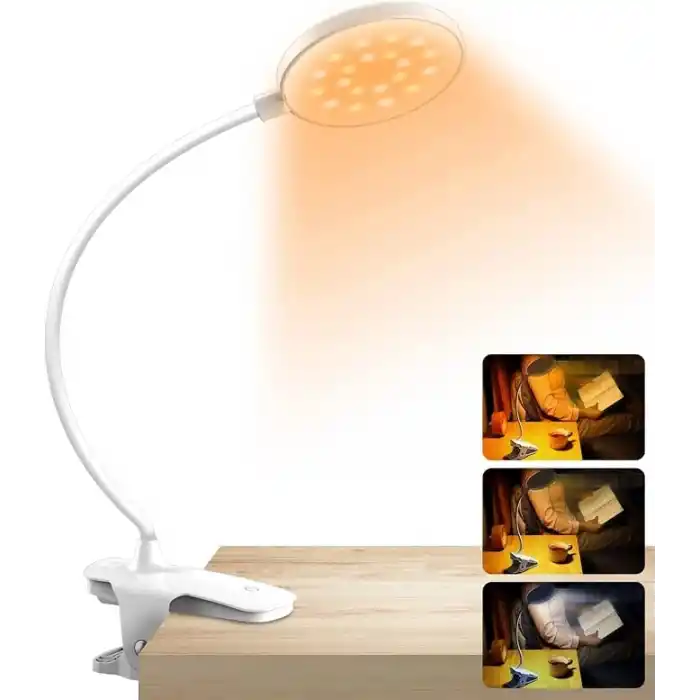 GüncelÇarşı Kıskaçlı Sıkıştırmalı Mandal lamba, 360° esnek okuma lambası, kitap lambası, 3 değiştirlebilir renk, kısılabilir, dokunmatik kontrollü, yatak lambası, USB şarj edilebilir pil, göz koruması, 20 LED kelepçeli lamba, yatak, çocuk, ders, çalışma ma