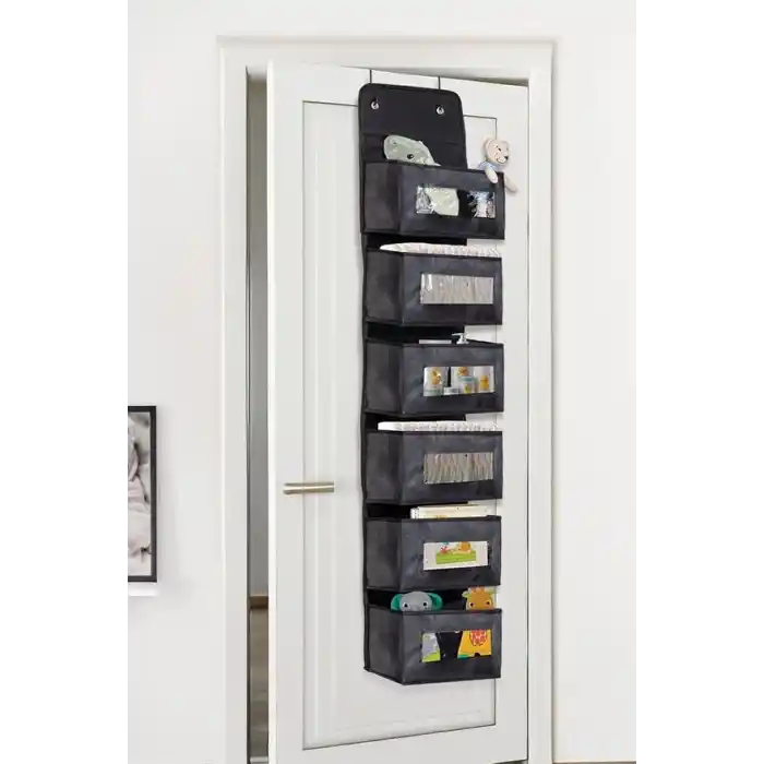 6 Katlı Kapı Arkası Düzenleyici Raf Bebek Eşyası Çocuk Odası Banyo Organizer (Antrasit)